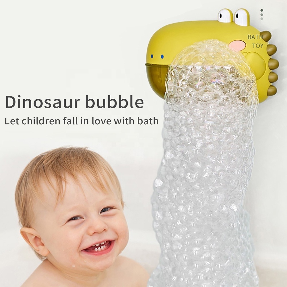 Newest hot sell toddlers baby bath toys auto bubble machine electric dinosaur bubble blowing toy for bathroom bathing