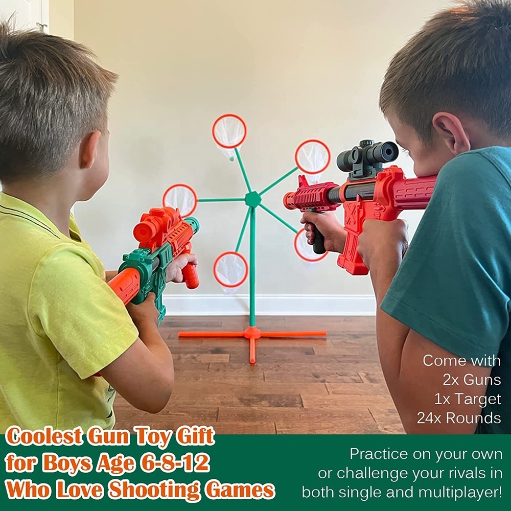 Kids outdoor large rotatable moving windmill shooting target game with 24 foam balls and 2 popper air gun toy shooting practice