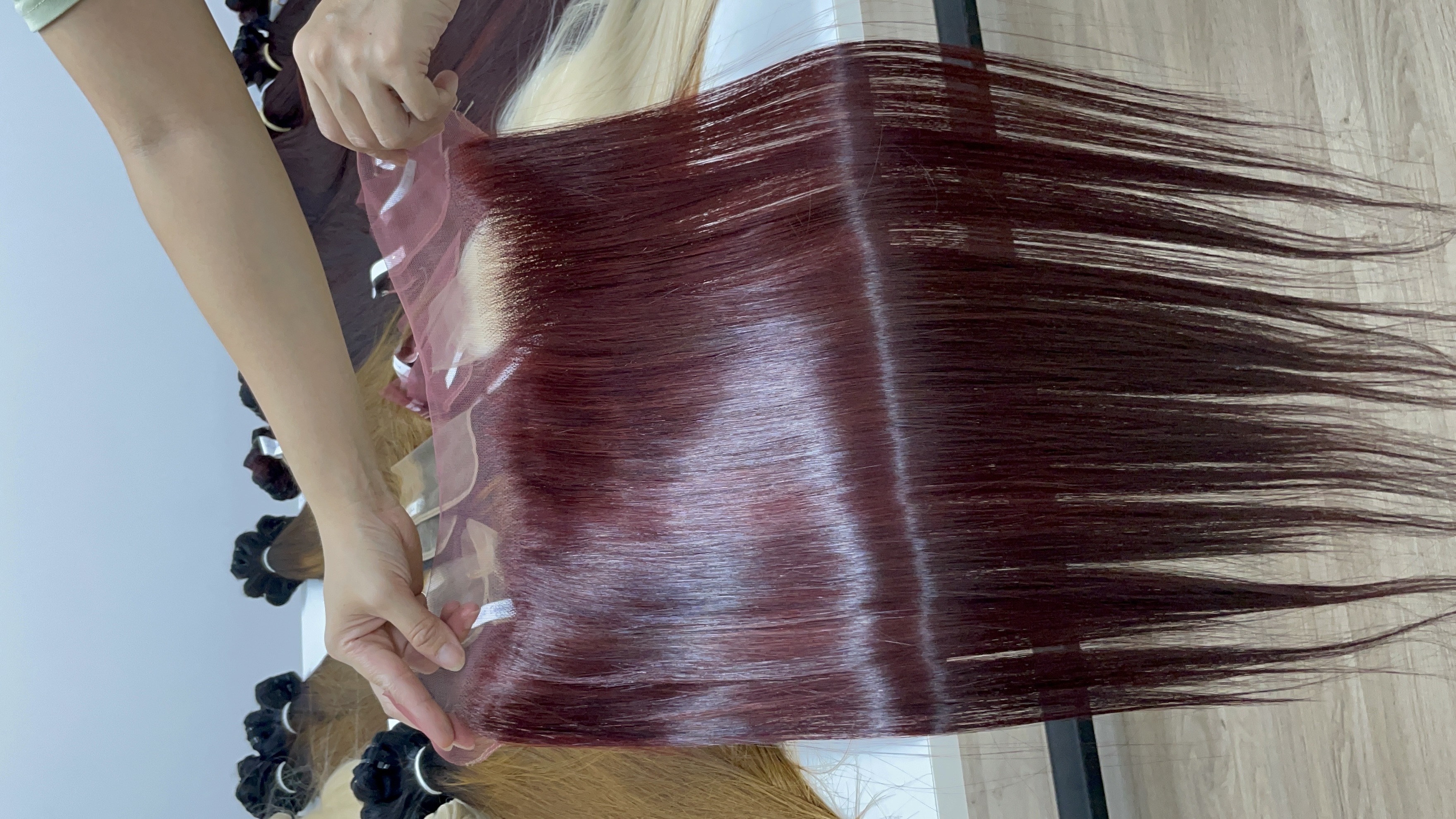 Raw Vietnamese Straight Hair, Purple Color Bone Straight Human Hair Weave Bundles Ready To Ship In April 2024