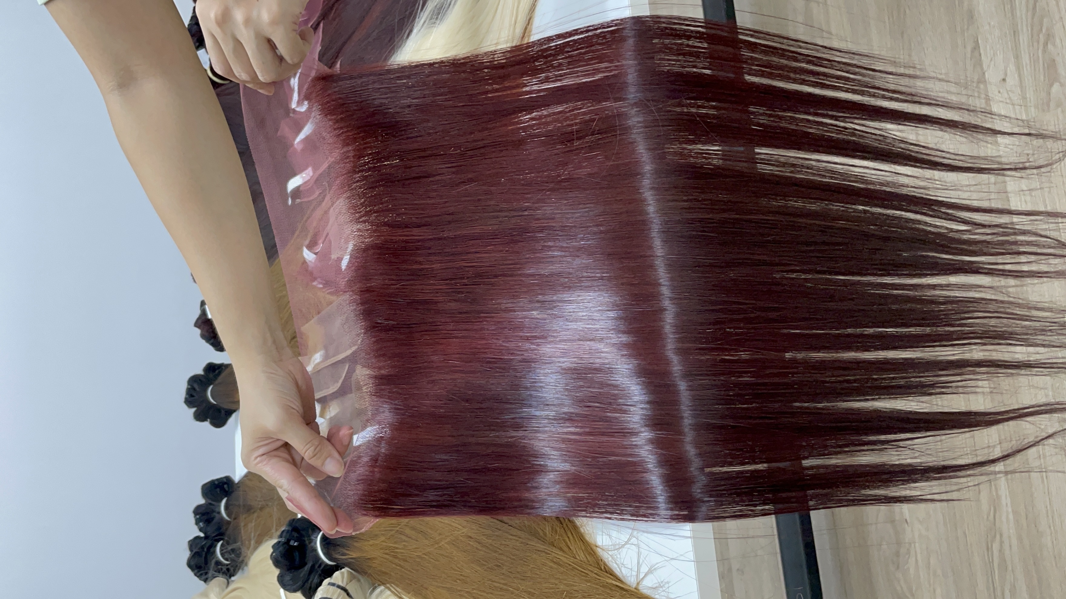 Raw Vietnamese Straight Hair, Purple Color Bone Straight Human Hair Weave Bundles Ready To Ship In April 2024