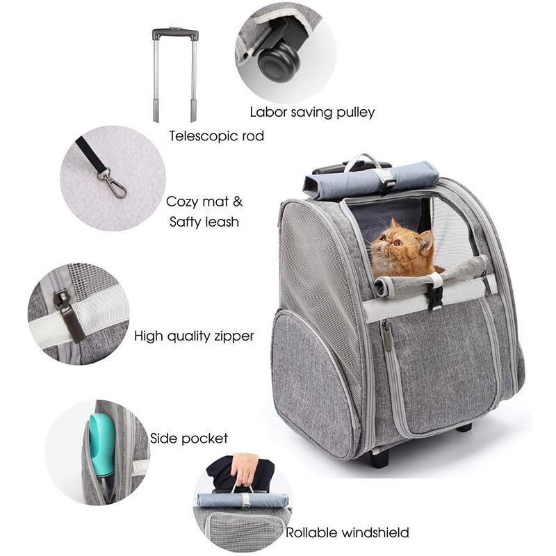 Puppies Travel Bag Dog Cart Backpack Waterproof Rolling Pet Dog Carrier with Wheels