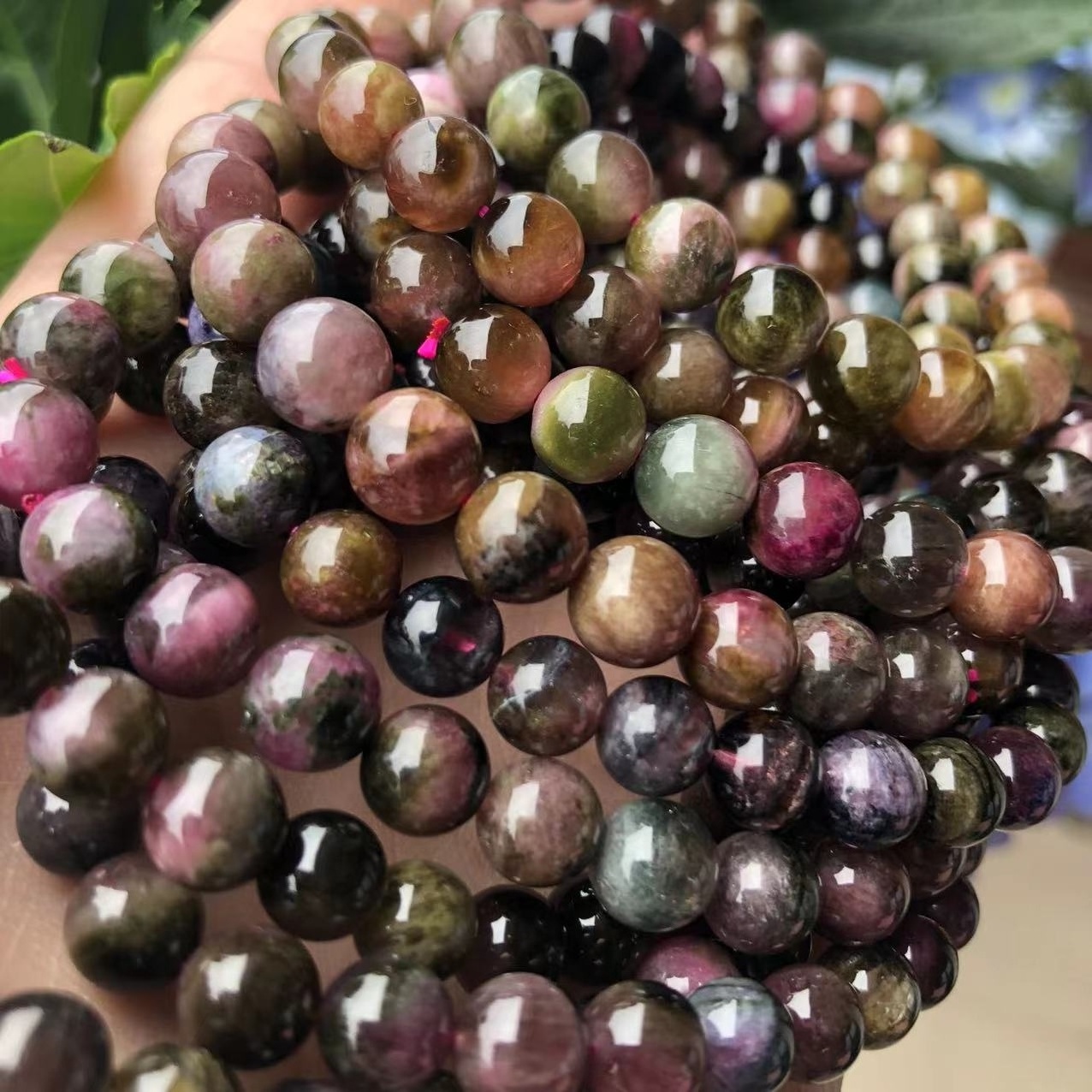 Meihan Natural Brazil Black Rose Watermelon Tourmaline Round Loose Beads Stone For Jewelry Making Design DIY