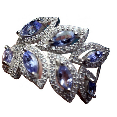 Meihan Natural 6A Tanzanite Leaf 925 Silver Adjustable Women Ring Gem Cutting For Jewelry Making Gift