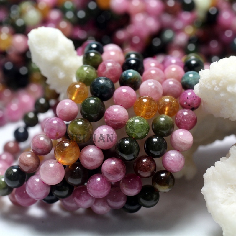 Wholesale Natural A+++ Colorful Macaroon Candy Tourmaline Smooth Round Loose Beads Stones For Jewelry Making Design DIY