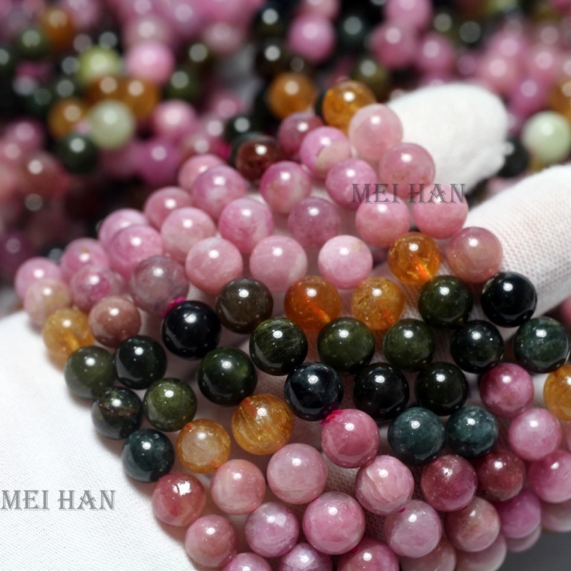 Wholesale Natural A+++ Colorful Macaroon Candy Tourmaline Smooth Round Loose Beads Stones For Jewelry Making Design DIY