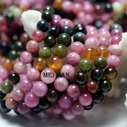 Wholesale Natural A+++ Colorful Macaroon Candy Tourmaline Smooth Round Loose Beads Stones For Jewelry Making Design DIY