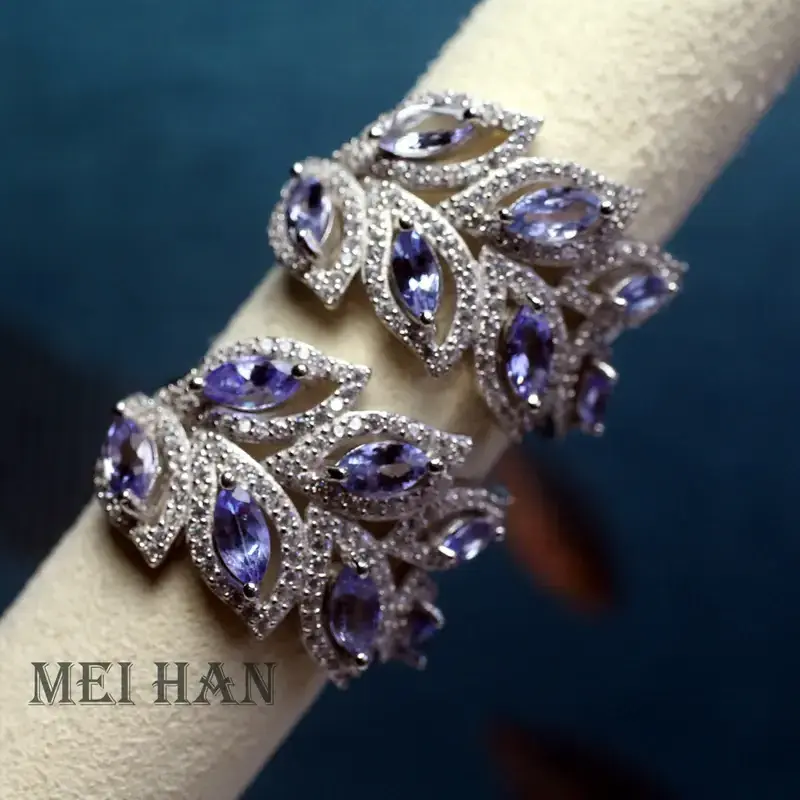 Meihan Natural 6A Tanzanite Leaf 925 Silver Adjustable Women Ring Gem Cutting For Jewelry Making Gift