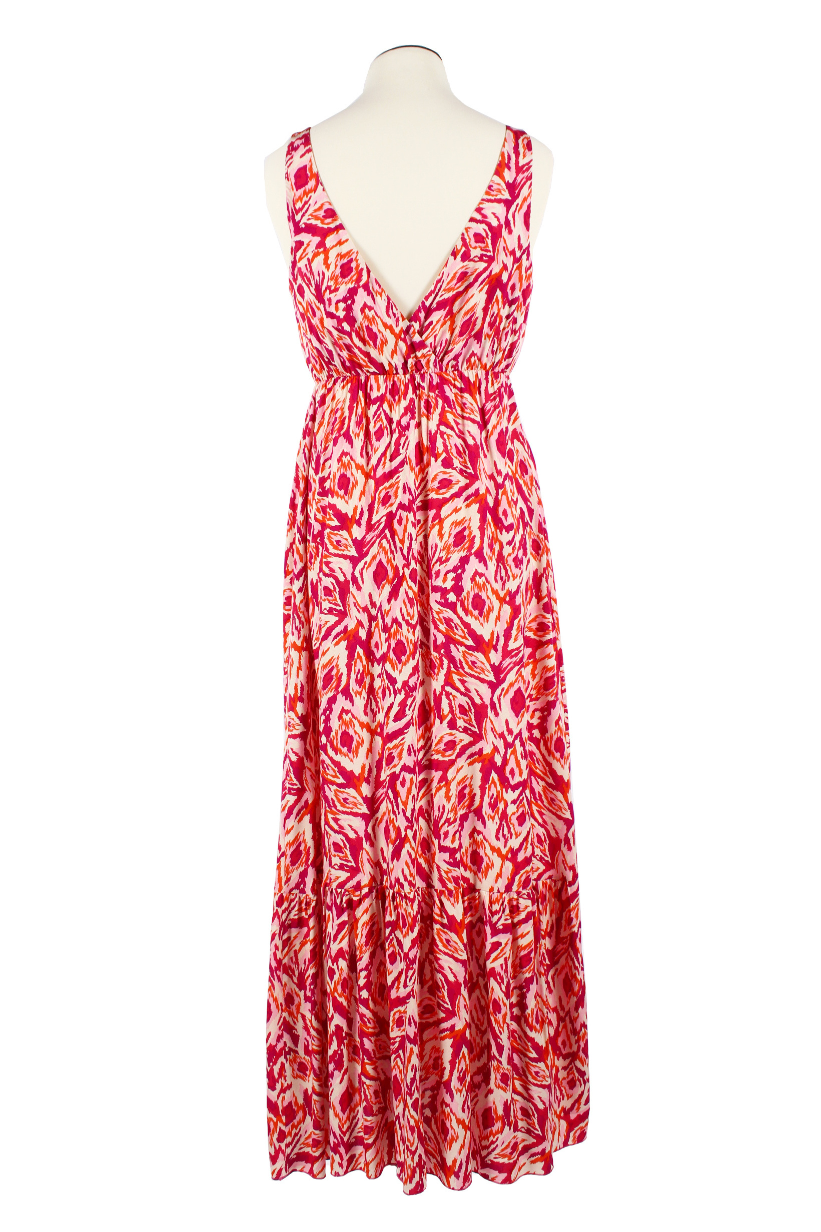 Chic Printed V-Neck Gown Fuchsia Dress with Eye-Catching Pattern Ideal for Festival and Special Events size large