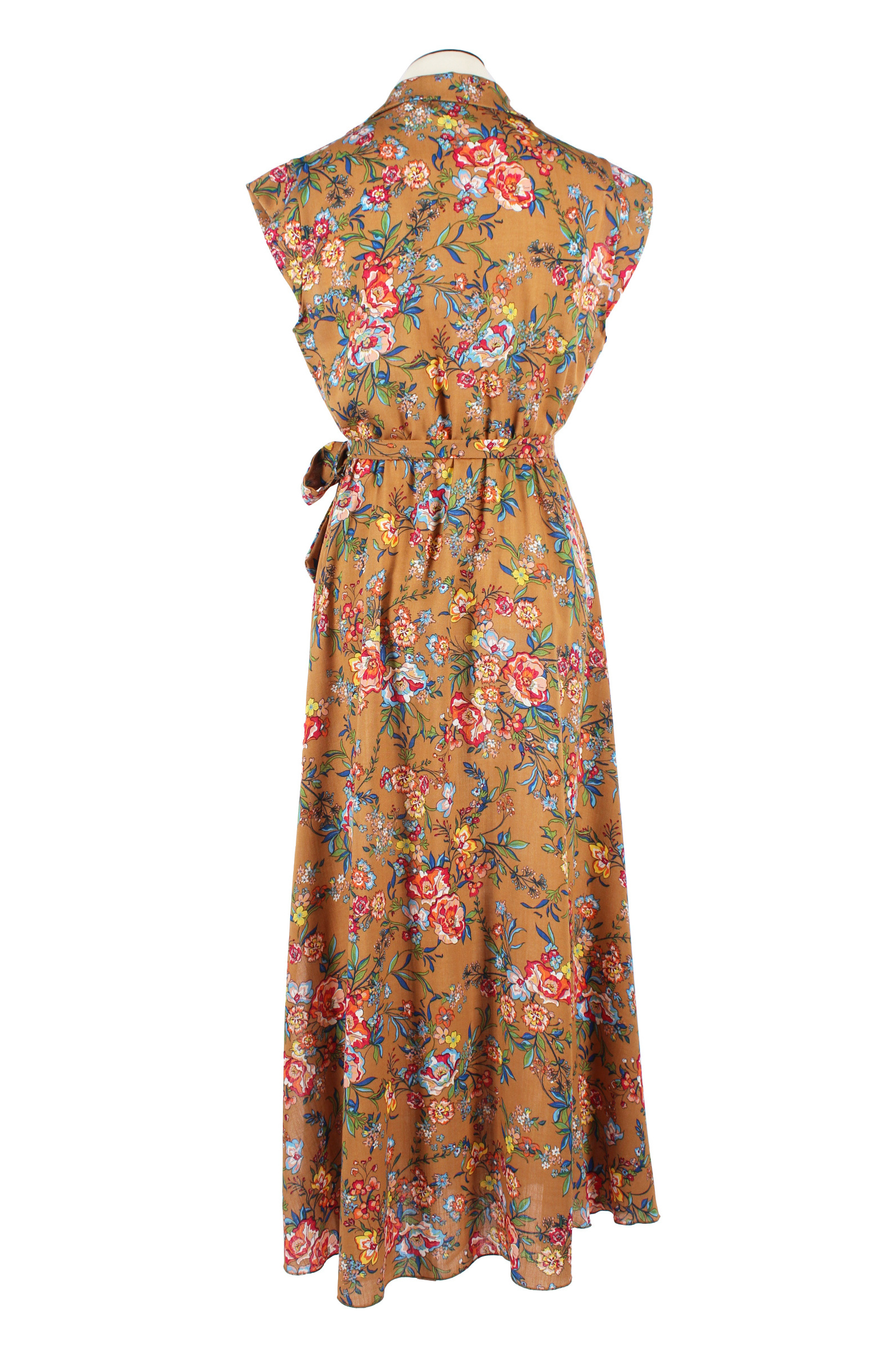 Chic Versatility, Viscose-Polyester Floral Dress in Brown with Flower Print, Ideal for Any Occasion size medium