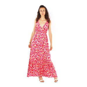 Chic Printed V-Neck Gown Fuchsia Dress with Eye-Catching Pattern Ideal for Festival and Special Events size large