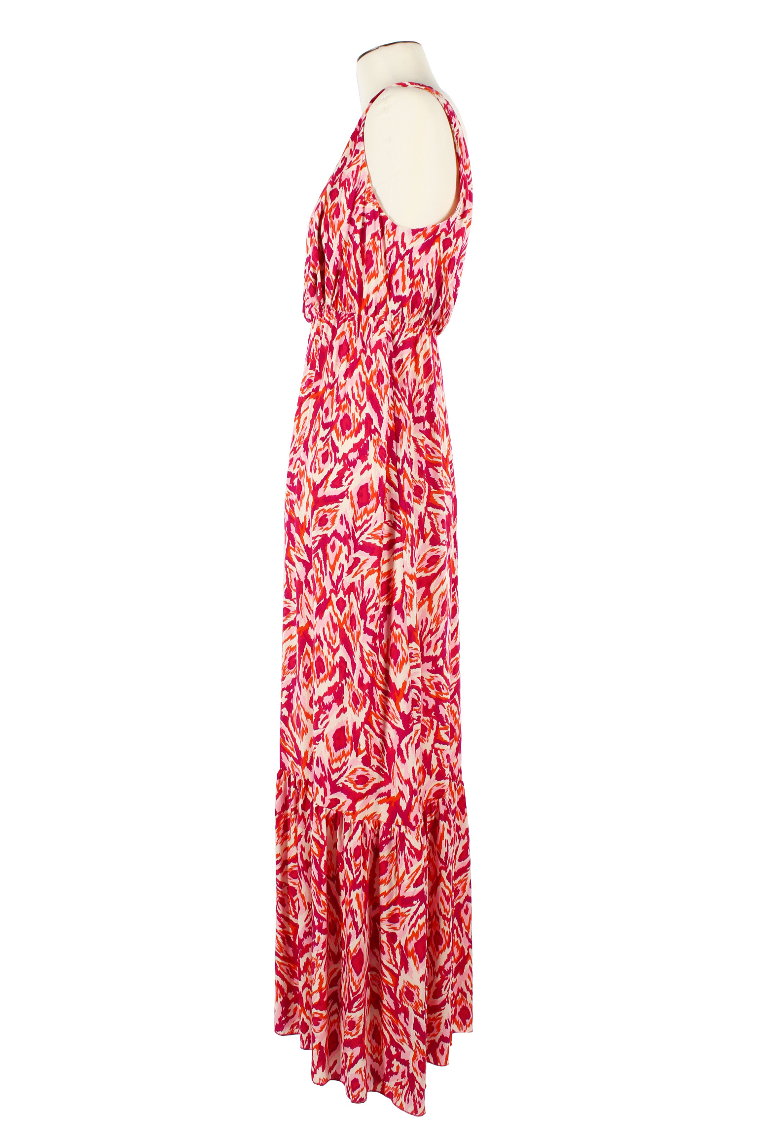 Chic Printed V-Neck Gown Fuchsia Dress with Eye-Catching Pattern Ideal for Festival and Special Events size large