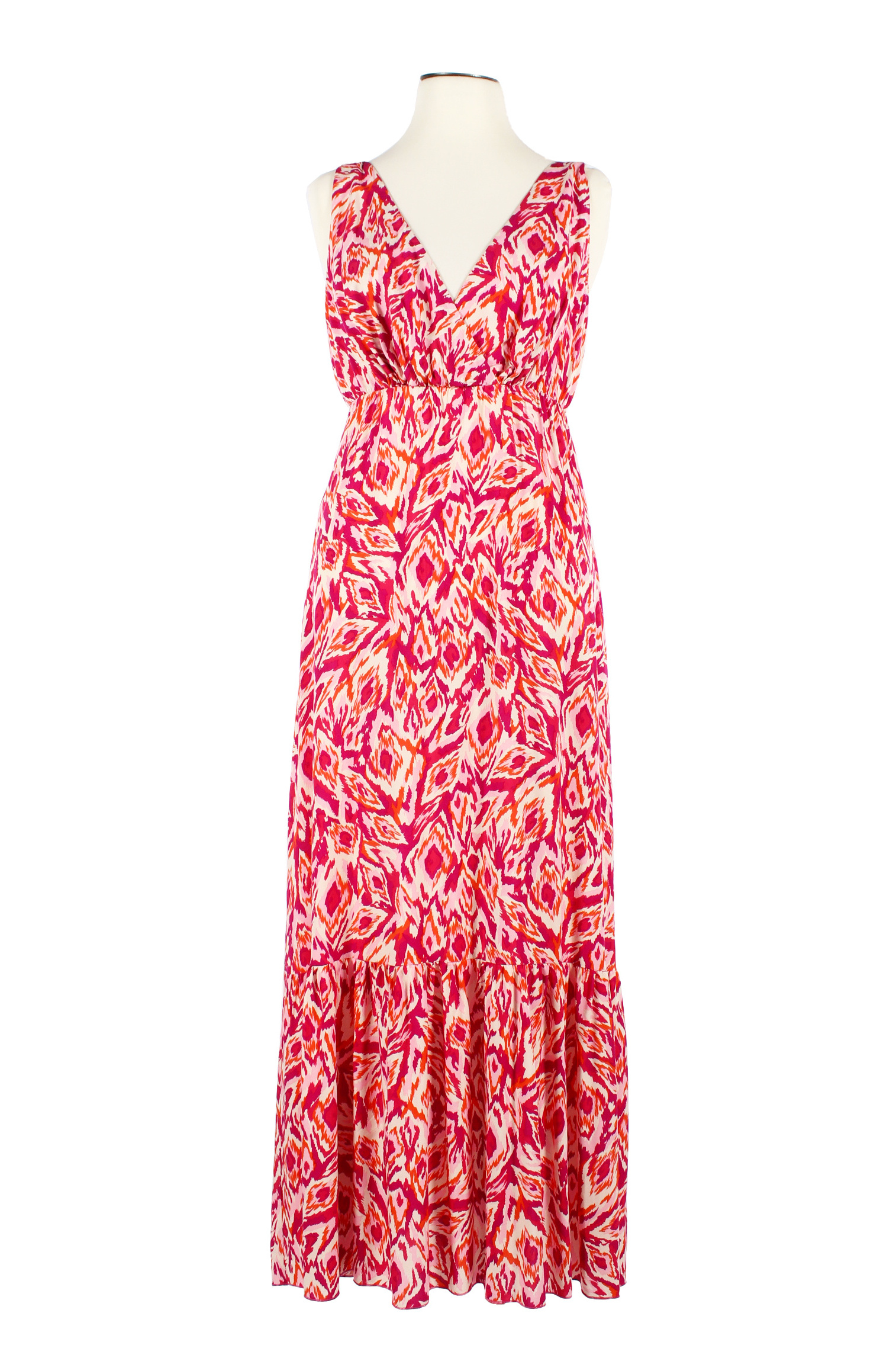 Chic Printed V-Neck Gown Fuchsia Dress with Eye-Catching Pattern Ideal for Festival and Special Events size large