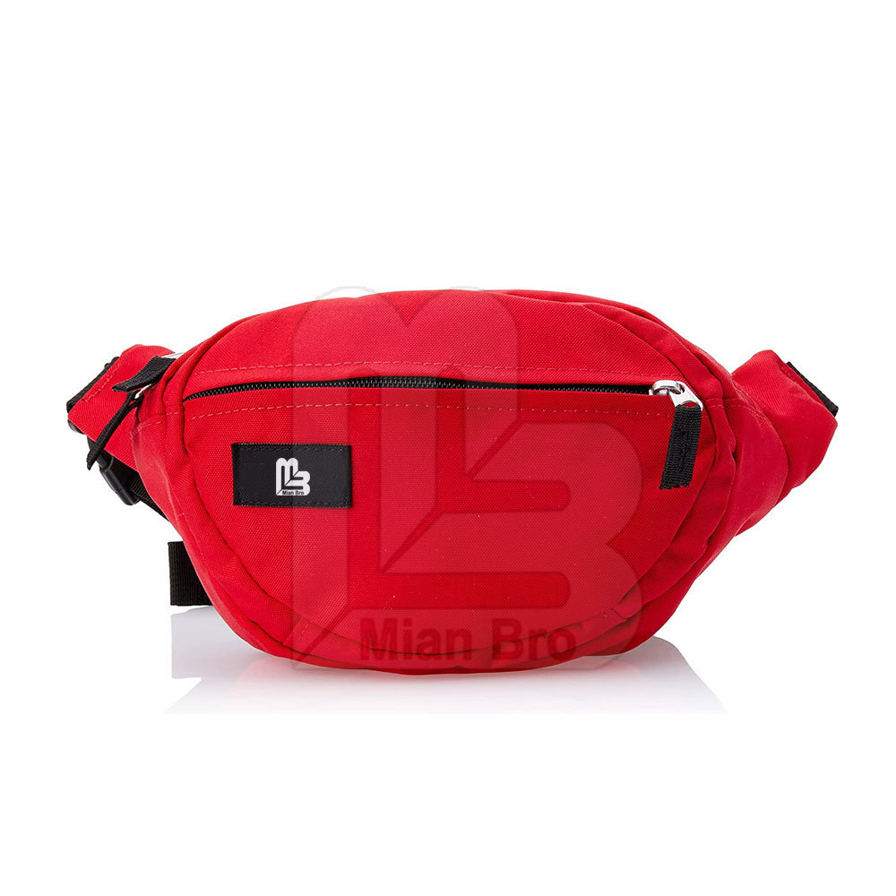 Wholesale Outdoor Men Waist Bag Running Polyester Nylon Waterproof Plain Red Color Front Zipper Fanny Pack