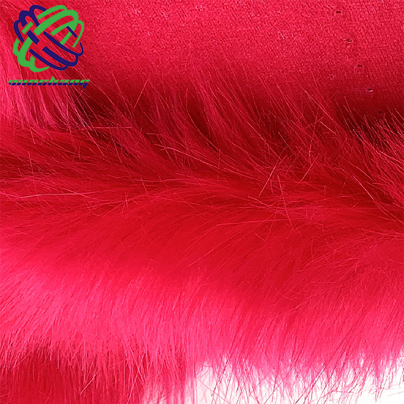 Luxury Style Fabric Red Long Pile Faux Fur High pile Faux  Fur  For Garment Home Textile