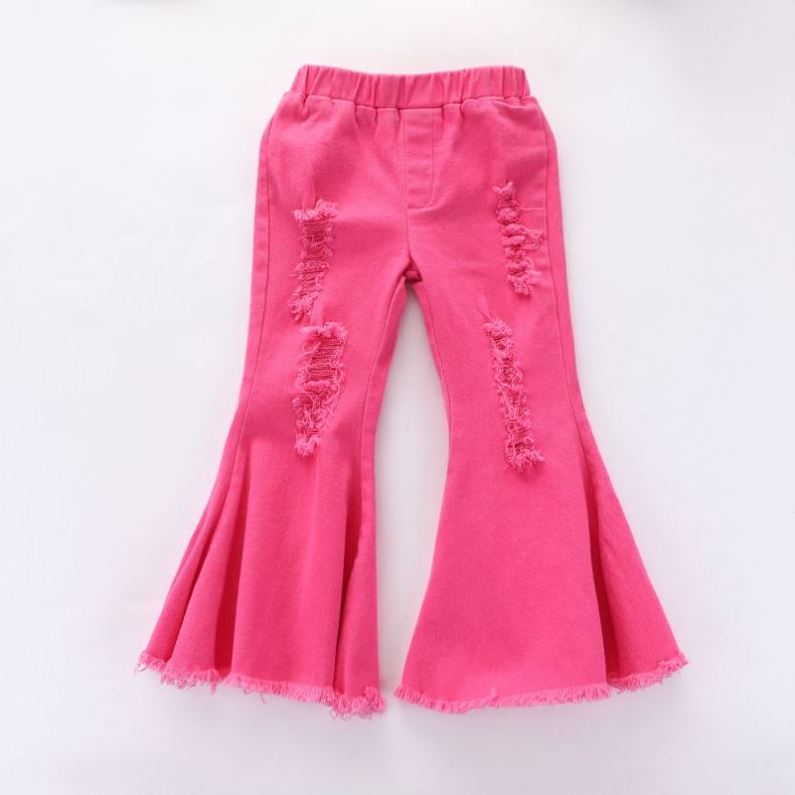 Wholesale Spring Children's Long Pants Boutique Denim Bell Bottom For Baby Girls Kids Flared Pants