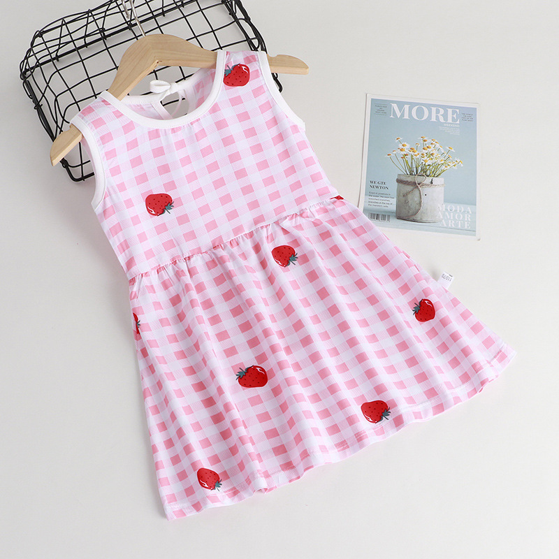 2022 Summer Girls Pajamas Cotton Silk Princess Girl Casual Vest Dress with high quality