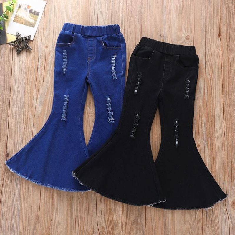 Wholesale Spring Children's Long Pants Boutique Denim Bell Bottom For Baby Girls Kids Flared Pants