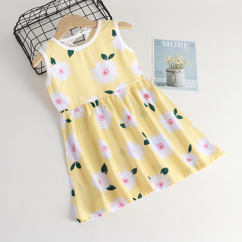 2022 Summer Girls Pajamas Cotton Silk Princess Girl Casual Vest Dress with high quality