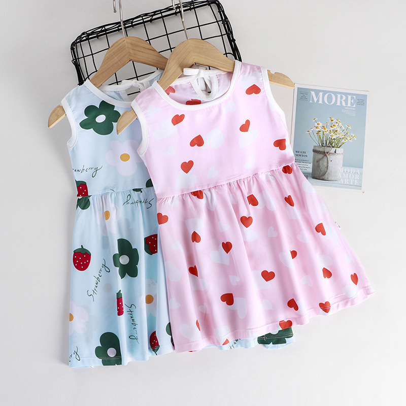 2022 Summer Girls Pajamas Cotton Silk Princess Girl Casual Vest Dress with high quality