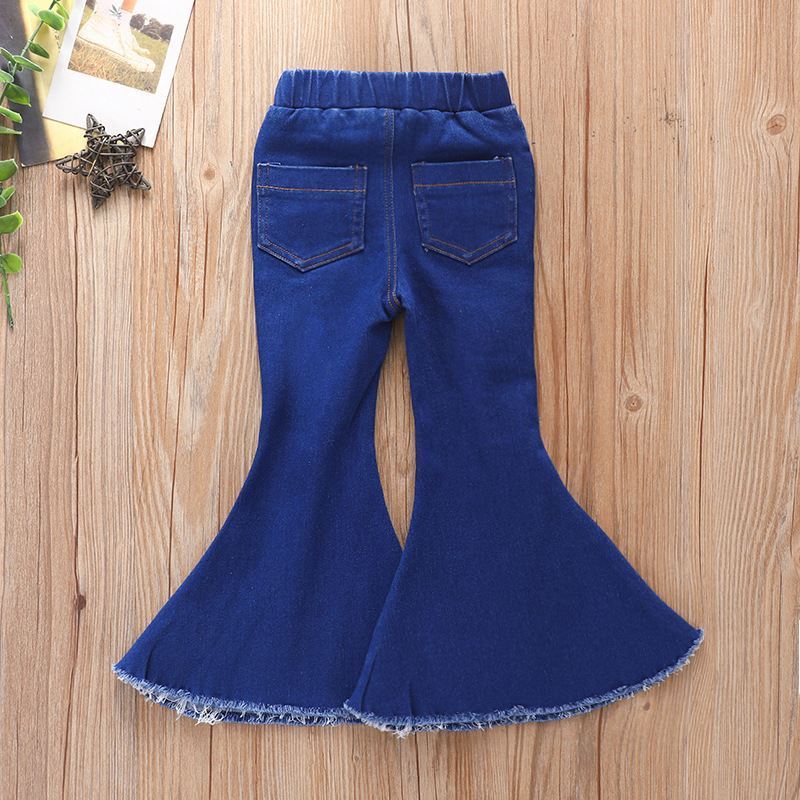 Wholesale Spring Children's Long Pants Boutique Denim Bell Bottom For Baby Girls Kids Flared Pants