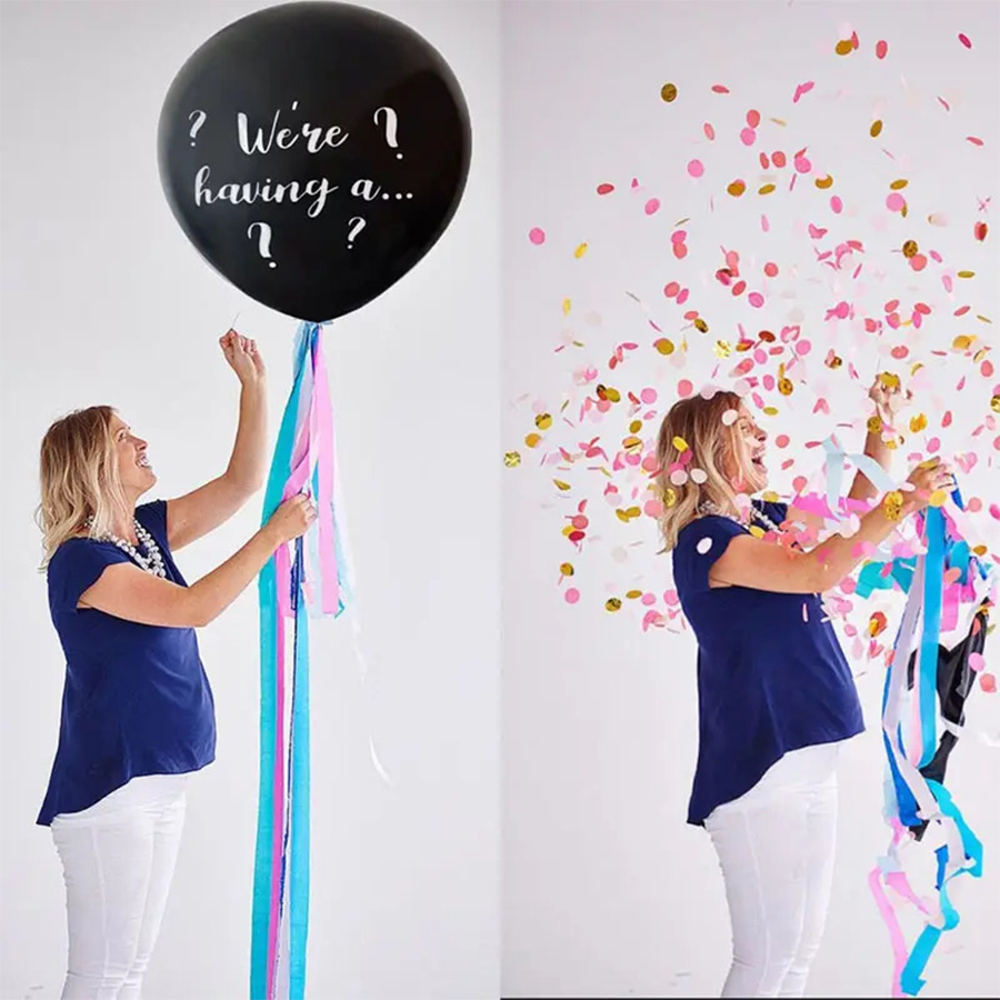 36 Inch Girl Boy Gender Reveal Confetti Balloons Black Boy Or Girl Balloon Come With Blue Pink Confetti For Baby Shower