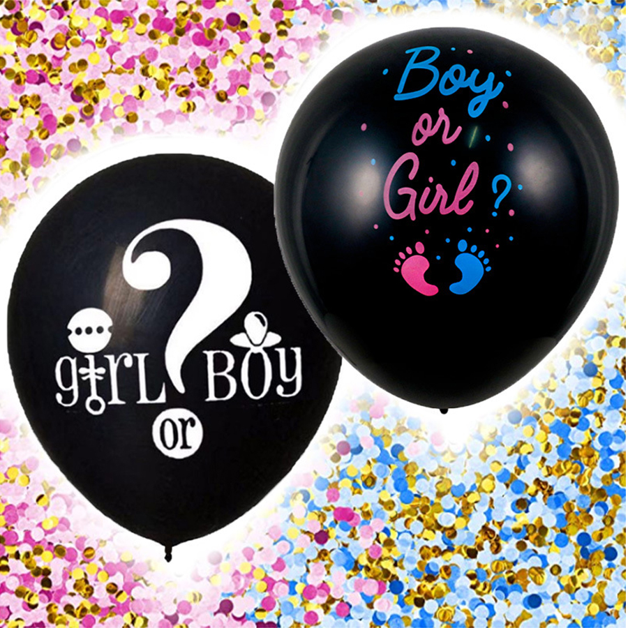 36 Inch Girl Boy Gender Reveal Confetti Balloons Black Boy Or Girl Balloon Come With Blue Pink Confetti For Baby Shower