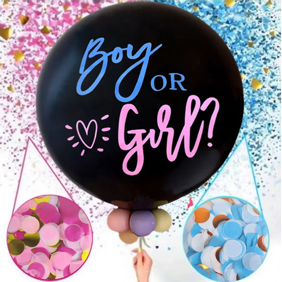 36 Inch Girl Boy Gender Reveal Confetti Balloons Black Boy Or Girl Balloon Come With Blue Pink Confetti For Baby Shower