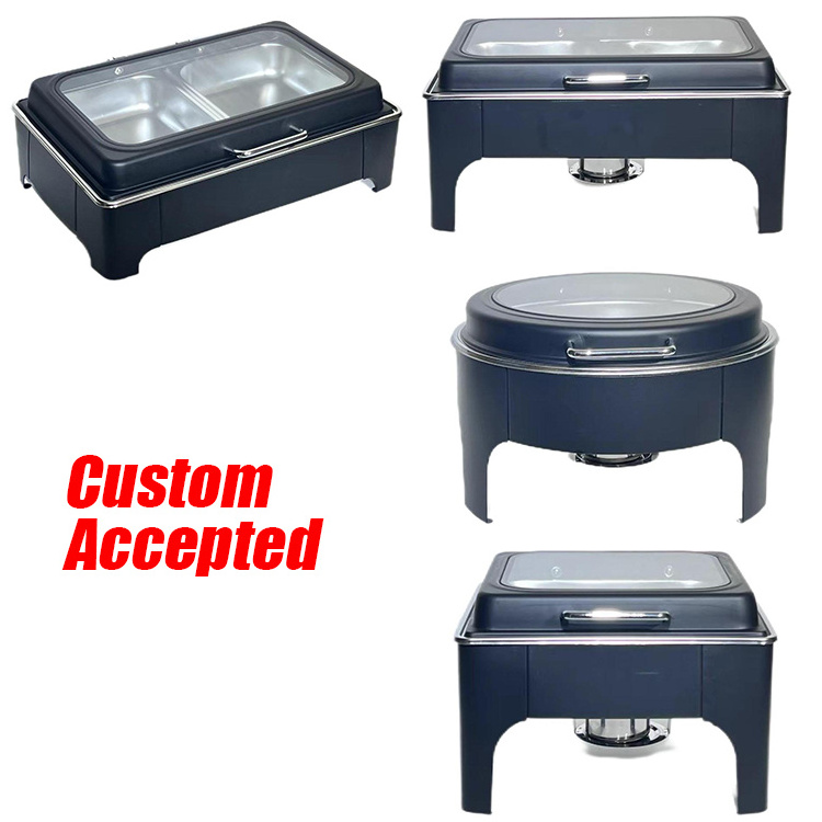 Food Buffet Display Round Rectangle Roll Top Chafing Dish Buffet Set Stainless Steel Gold Chafing Dishes For Catering