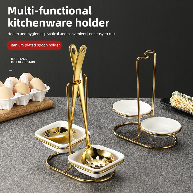 Stainless Steel Table Spoon Rack Holder Silver Gold Color Serving Kitchen Ladle Ceramic Spoon Rest