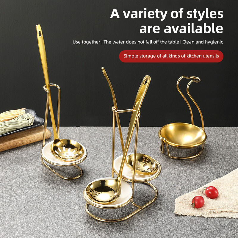 Stainless Steel Table Spoon Rack Holder Silver Gold Color Serving Kitchen Ladle Ceramic Spoon Rest