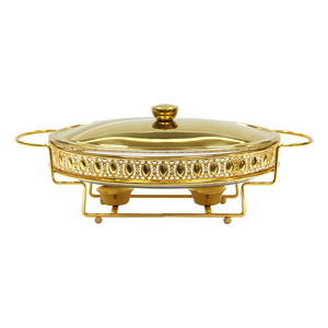 3L Stainless Steel Chafer Dishes Buffet Set Oval Shape Glass Chaffing Dish Food Warmer Golden Chafing Dish