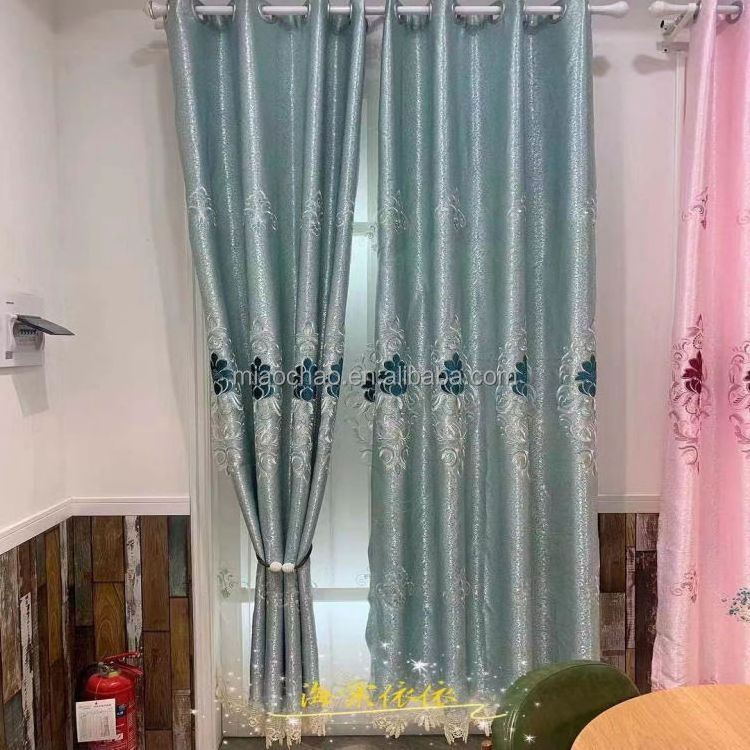 Luxury European style curtains blackout embroidered flower curtains customized gold embroidered living room windows