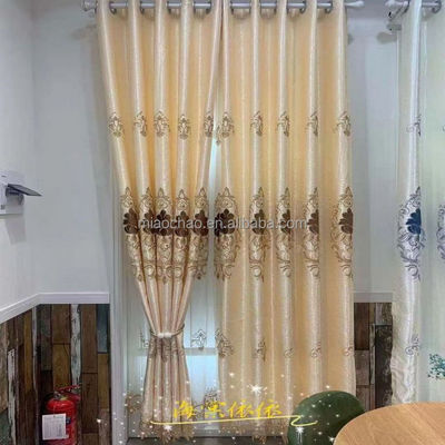 Luxury European style curtains blackout embroidered flower curtains customized gold embroidered living room windows