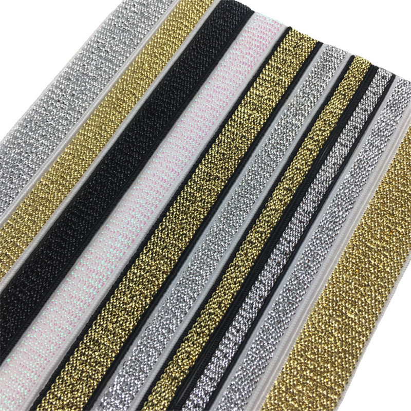 OEM Custom High Tenacity Jacquard Elastic Glitter Gold  Waist  Elastic Cord  rubber Band  Garment Trousers  Sewing Accessories