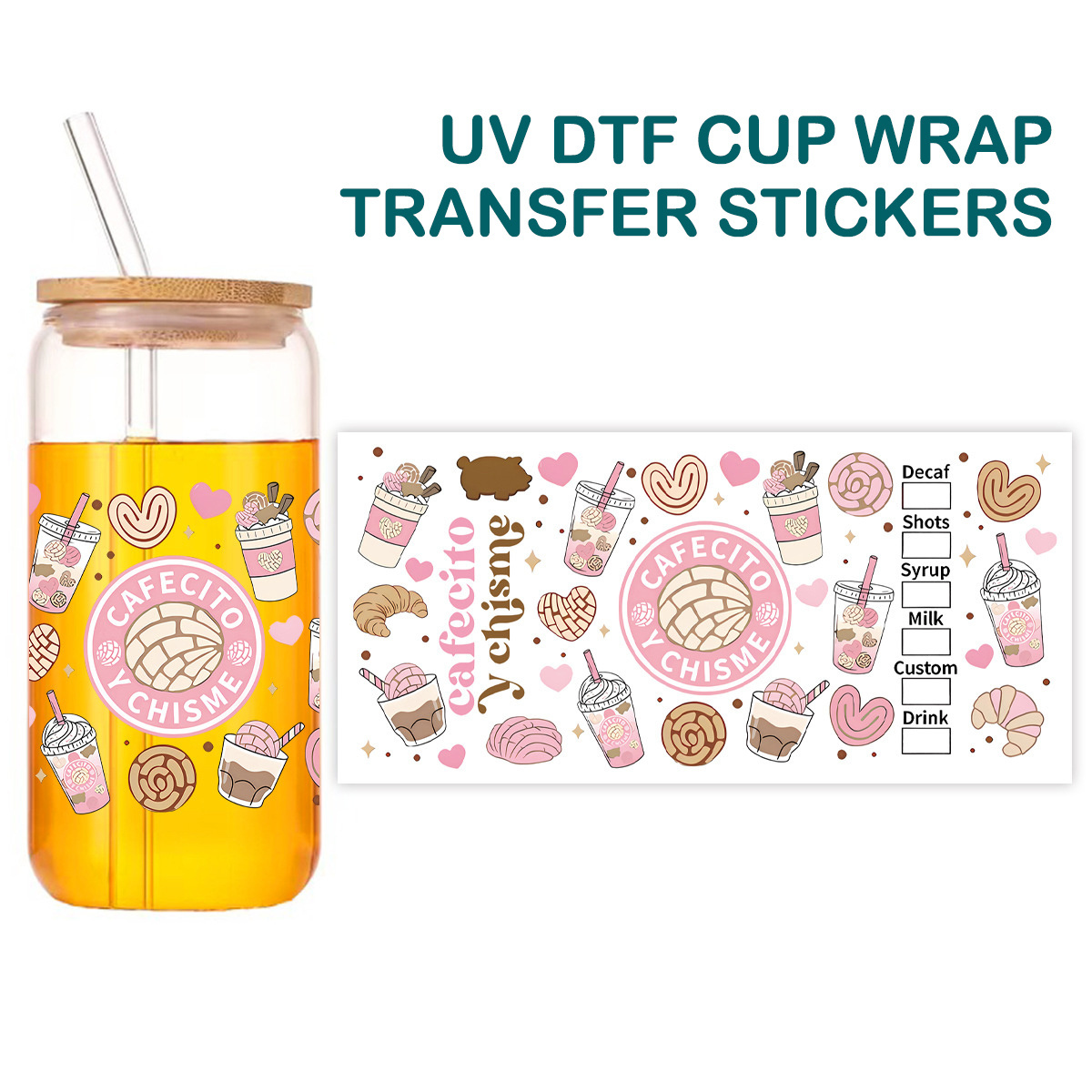 Custom 3D UV dtf waterproof vinyl decal stickers labels transfer for tumbler cups coffee cups