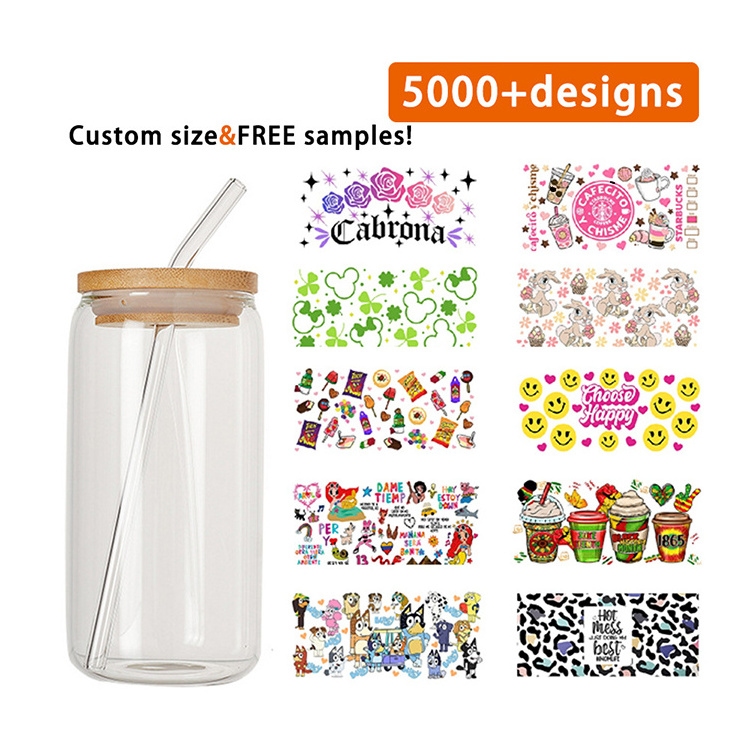 Custom popular cold transfer cup label peel stickers cup wraps transfers UV dtf sticker for 16 oz tumbler cups