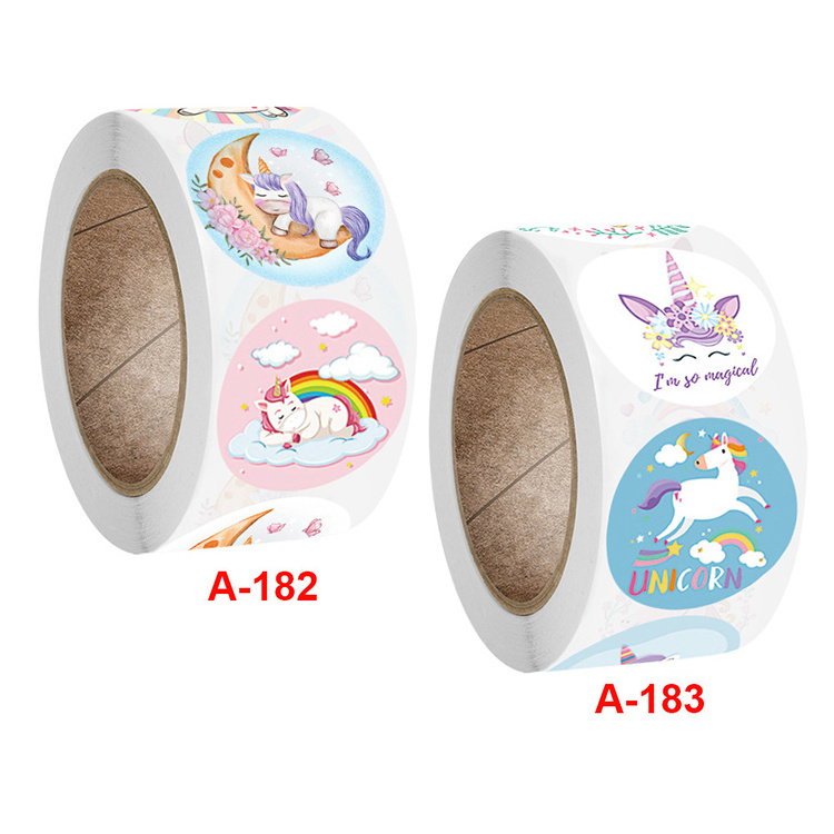 Cartoon 1inch kawaii cute kids rewards animal round adhesive labels unicorn moon star stickers for girls