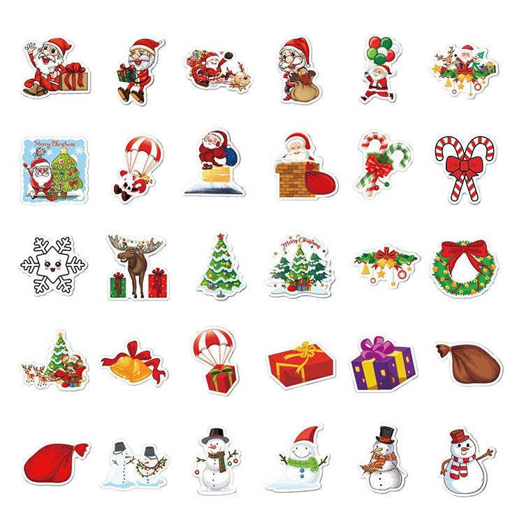 Cute xmas kids stickers, Christmas decor decorations with snowman, reindeer, tree, bell, santa claus