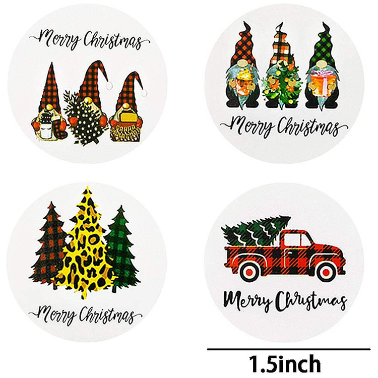 Adhesive stickers paper custom printed logo private label stickers Christmas tree on sticker