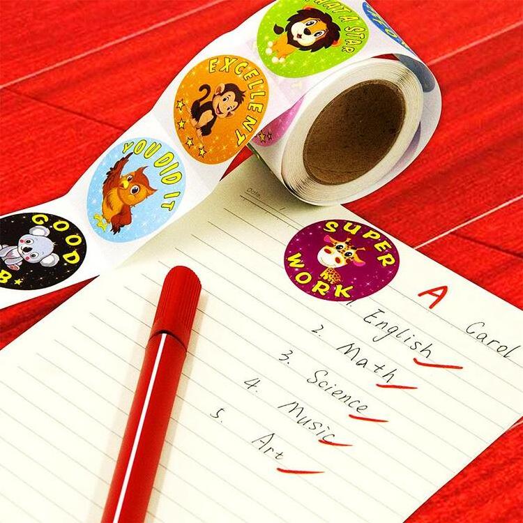 Cartoon 1inch kawaii cute kids rewards animal round adhesive labels unicorn moon star stickers for girls