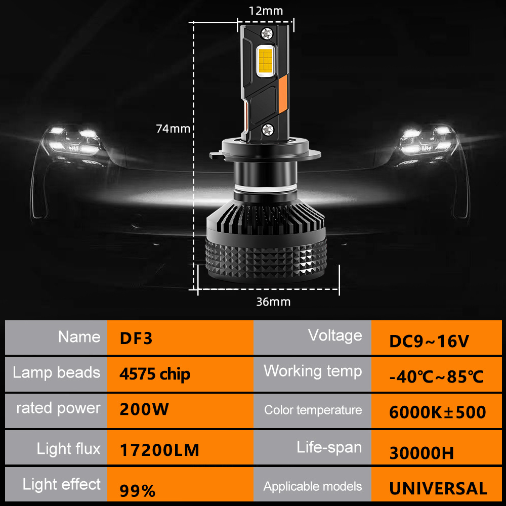 AKE DF3 200W led h4 headlight factory wholesale three copper tubes 17200Lm 6000K bombillos led h4 luces led h4 9-16V h4 led bulb