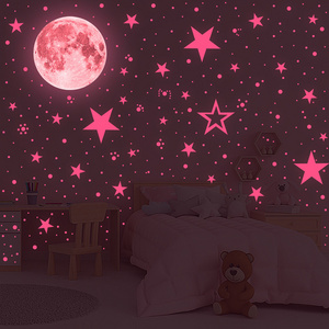 pink effect home wall decorative moon stars glow stickers in the dark