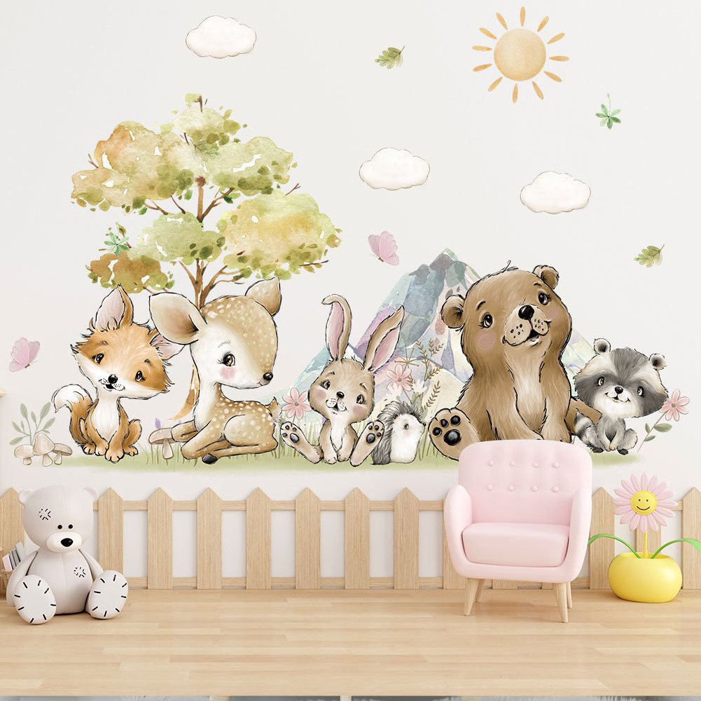 boys room decoration removable cartoon woodland animal transparent wall sticker