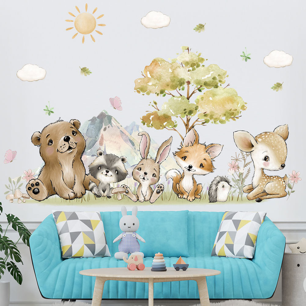 boys room decoration removable cartoon woodland animal transparent wall sticker