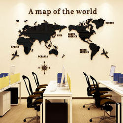 self adhesive home decoration black world map 3d acrylic wall stickers