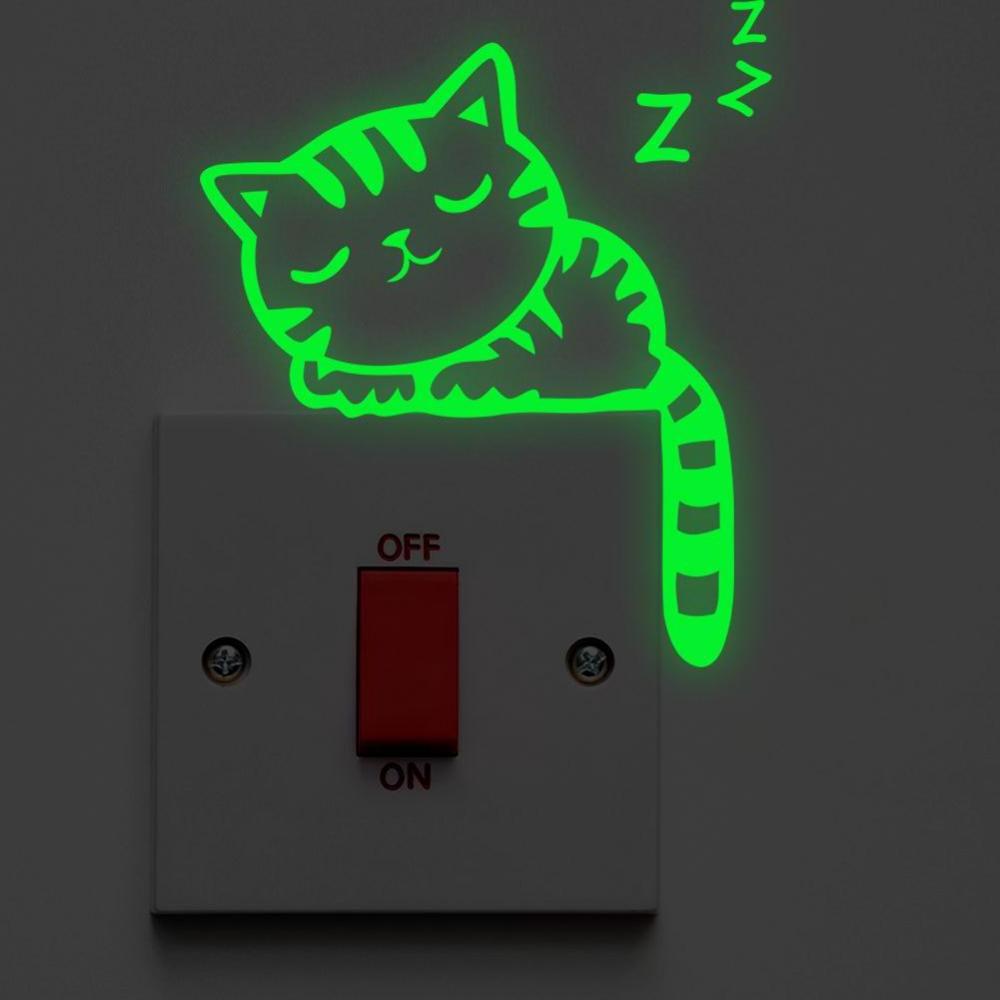 Removable Kids Room Cartoon Cat Switch Wall Stickers Glow in Dark Home Decoration 3D PVC Sticker