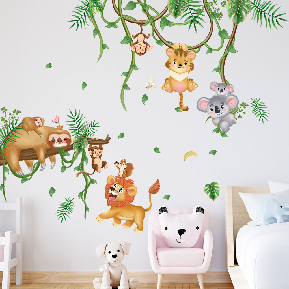 shenzhen self adhesive cartoon jungle animal wall stickers 3d home decoration for living room