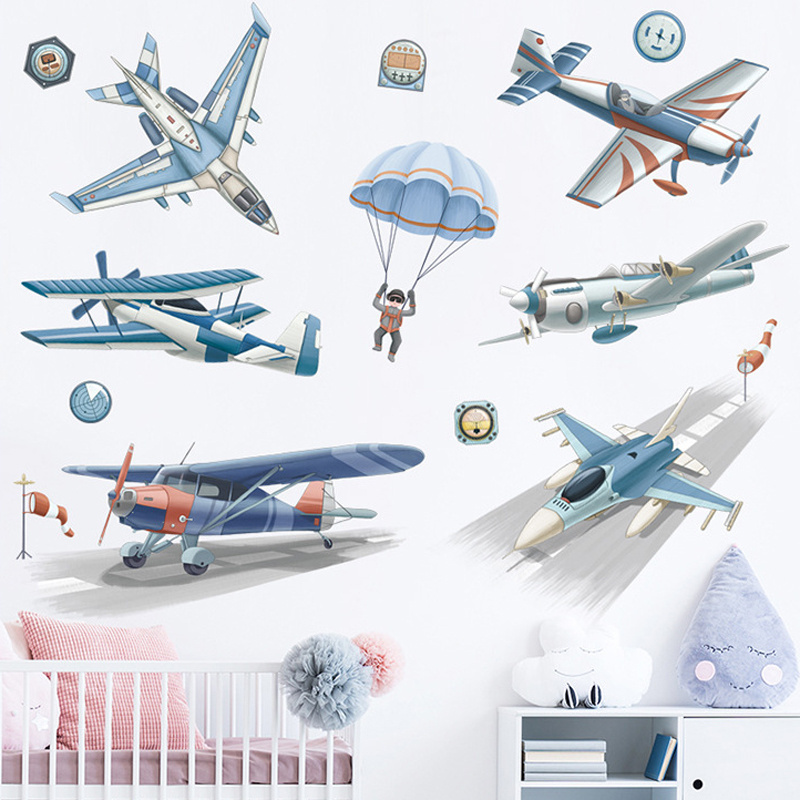 Kids room decoration removable 3d airplane wall stickers for bedroom