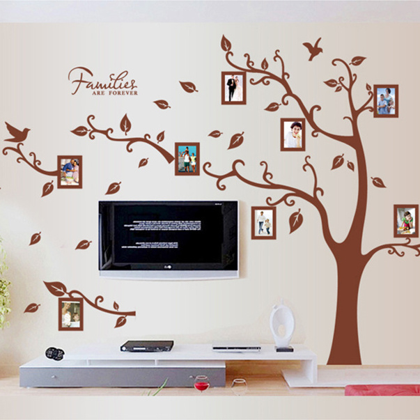 home decoration adhesive 3d large brown photo frame tree wall stickers