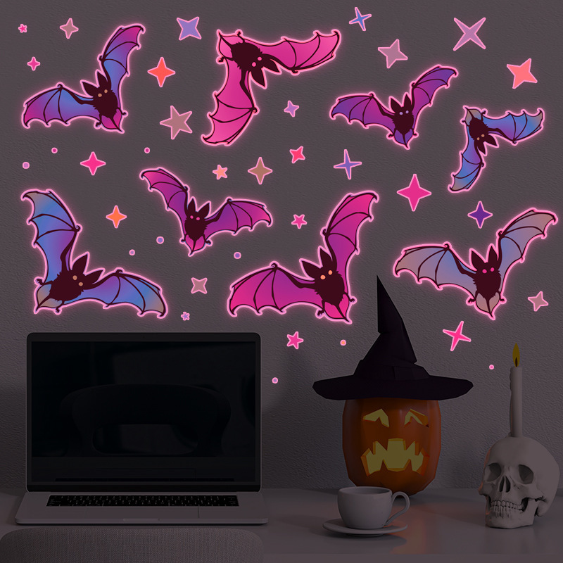 Halloween decoration 3d bat fluorescent luminous wall stickers